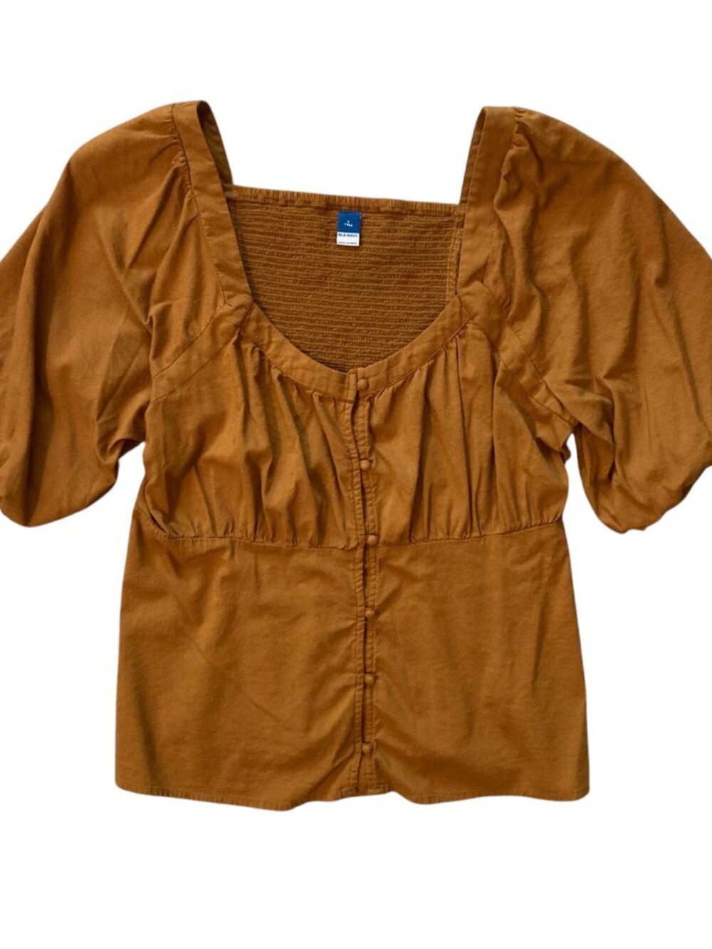 Women's OLD NAVY Puff-Sleeve Smocked Button-Down Blouse BURNT ORANGE Large Tall